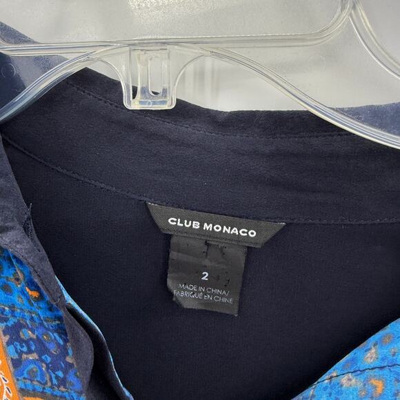 CLUB MONACO Silk Tunic Shirt Womens Size 2 Roll-Tab Sleeve Button Front Artsy - Picture 3 of 9